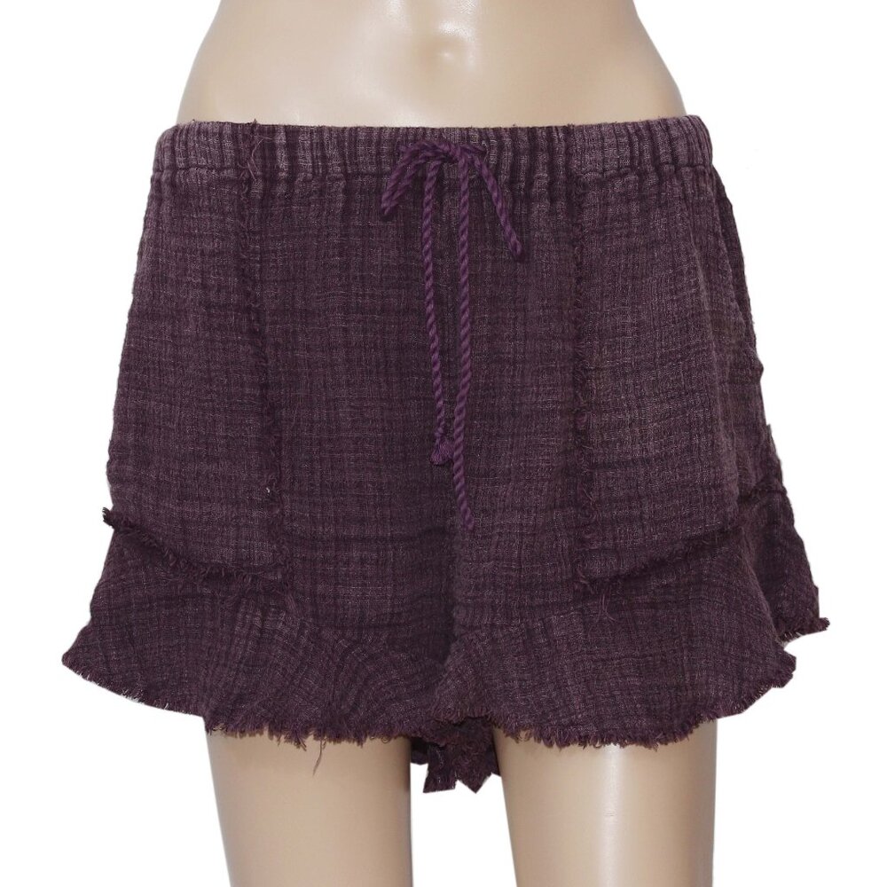 Free People FP One Solona Shorts Mid-rise Ruffled Drawstring Plum - Picture 4 of 7
